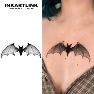 INKARTLINK Tattoo Tech, 2 Sheets Semi-Permanent Temporary Tattoos ,Bat,Adult Art Design,Lasts 1-2 Weeks, Waterproof, Realistic Look, No Adhesive, No Reflection,For Man And Woman,Ideal for Swimming, Party