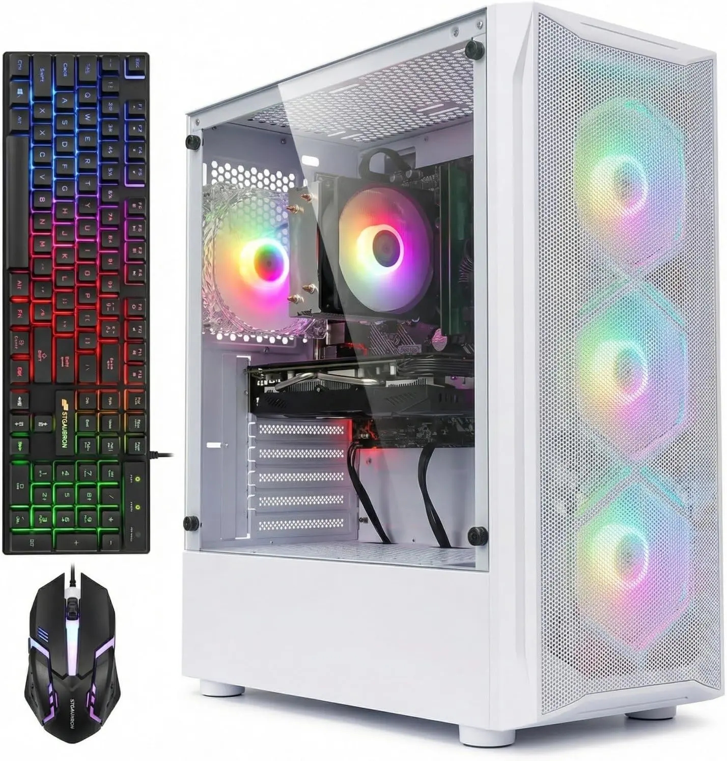 STGAubron Gaming PC Computer Desktop, GeForce GTX 1660 Ti 6G, Intel Core I7 up to 3.9GHz, 16G RAM, 512G SSD, WiFi 6, BT 5.0, RGB Fan x 4, Windows 11 Home,White
