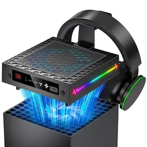[LED Display] Auto Cooling Fan for  Series X with 9 RGB Light, Cooling System Adjustable by Temperature for  Series X Console, Cooler & Light , Headset Hook,USB Port, for   Cables