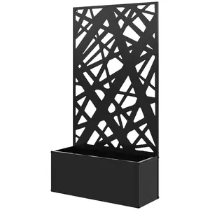 Metal Planter Box Raised Garden Bed with Decorative Privacy Screen, Wall-mounted or Freestanding, 24" x 9.1" x 44.5"