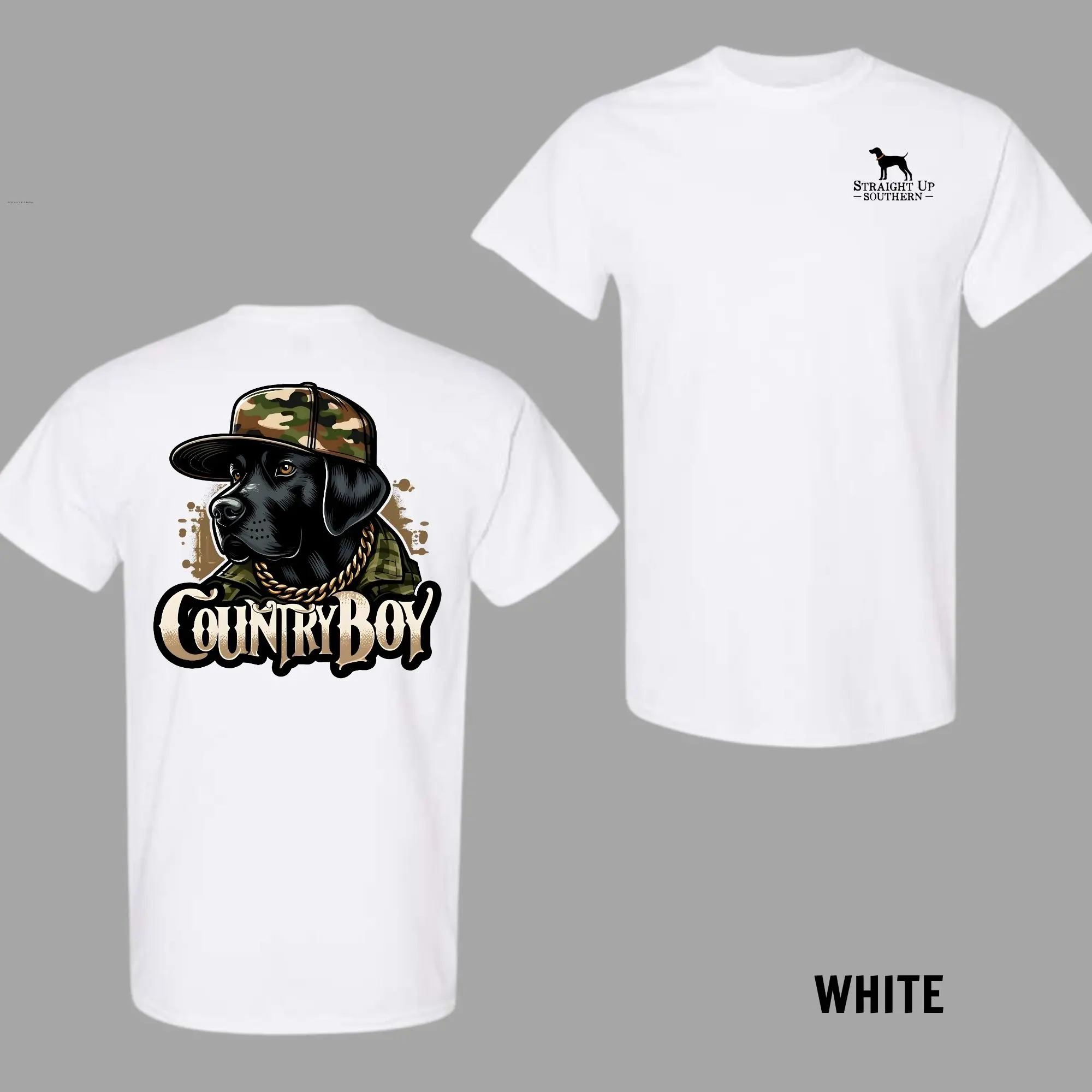 Unisex Southern Straight Up Country Boy Dog with Camo Hat Design T-shirt, Trendy Graphic Tee, Comfortable Everyday Wear, Casual Fashion, Soft Breathable Fabric, Perfect for Outdoor Adventures️, Great Gift for Dog Lovers, Fits