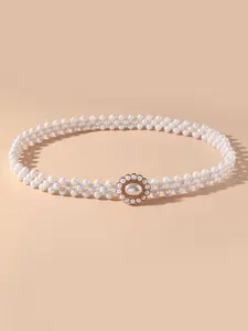 Women's Three-Row Pearl Waist Chain, Elegant Sea Shell Design, Perfect for Daily Wear & Special Occasions, Stylish Accessory, Adjustable Belt