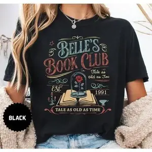 Vintage Book Lover Tee - Belle's Book Club Graphic, Durable Cotton, Literary Style Tee for Chirstmas Gift