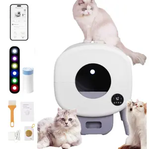 Self Cleaning Litter Box 95 L Automatic Cat Litter Box with Safety Protection, App Control,  Garbage Bags and Mat Ambient Lighting Infrared Sensors Filter System