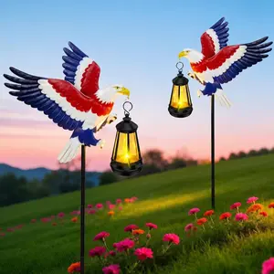 4th of July Decorations Outdoor Solar Lights, Solar Eagle Garden Lights with Lantern, Patriotic Eagle Stake Light for Yard Lawn Garden Patio, USA 250th Anniversary Decor for Memorial Day Veterans Day