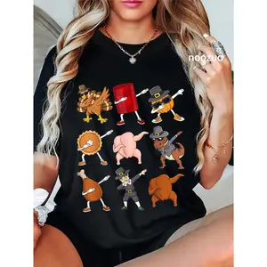 100% Cotton Dabbing Turkey T Rex Pilgrim Thanksgiving Boys Funny Dab T-Shirt