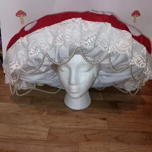 Mushroom Hat Big Hat Beautiful Mushroom Fair Party Cute Lace Pearl Bead Hat, Perfect for Mushroom Lovers, Mushrooncore, Red Mushroom With White Spots, Elegant