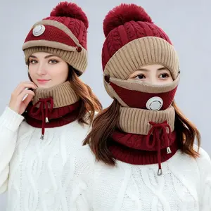 3PCS Women's Beanie Set with Mask & Scarf | Thickened Fleece Winter Hat for Ear Protection & Extra Warmth
