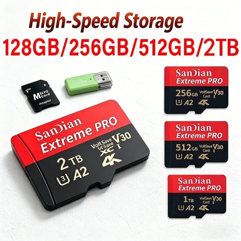 Class 10 U3 V30 Waterproof Memory SD Cards with USB Adapter 128GB 512GB High Speed Micro TF/SD Card for Phone Laptop Camera