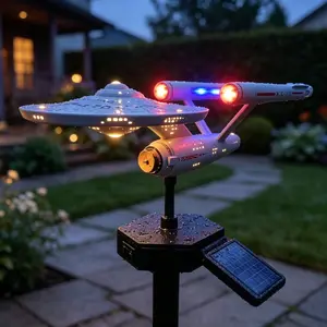 Solar Powered Star Trek Garden Light, Sci-Fi Spaceship Outdoor Light, Waterproof Fan Garden Landscape Decorative Light