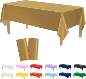 2PCS Gold Plastic Tablecloths 54 x 108 Inch, Disposable Table Cloths Rectangle Party Table Covers