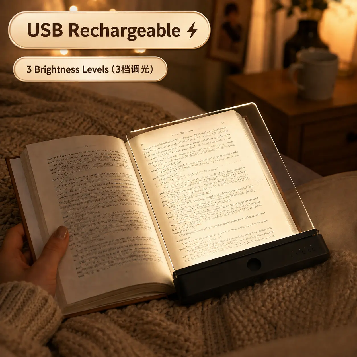 Rechargeable Flat Page LED Book Light - Adjustable Light, Transparent Panel, Dimmable 3 Color Temperatures, Timer, Portable Eye Care Lamp for Bed Reading, BookTok Lovers (Luz para Leer Libros)