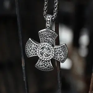 GTHIC Vintage Celtic Knots Viking Pendant Stainless Steel Cross Jewelry for Men Women Daily Wear