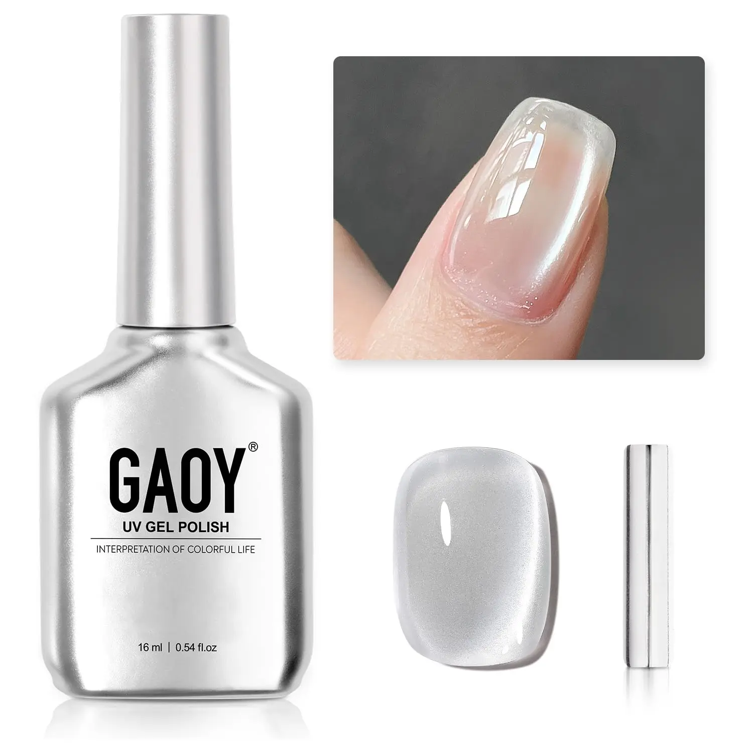 GAOY Glitter Cat Eye Gel Polish, Holographic Reflective UV Nail Gel, Multiple Colors Available, Free Magnet Included, 16ml Per Bottle, for Salon & Home DIY Nail Art Gift
