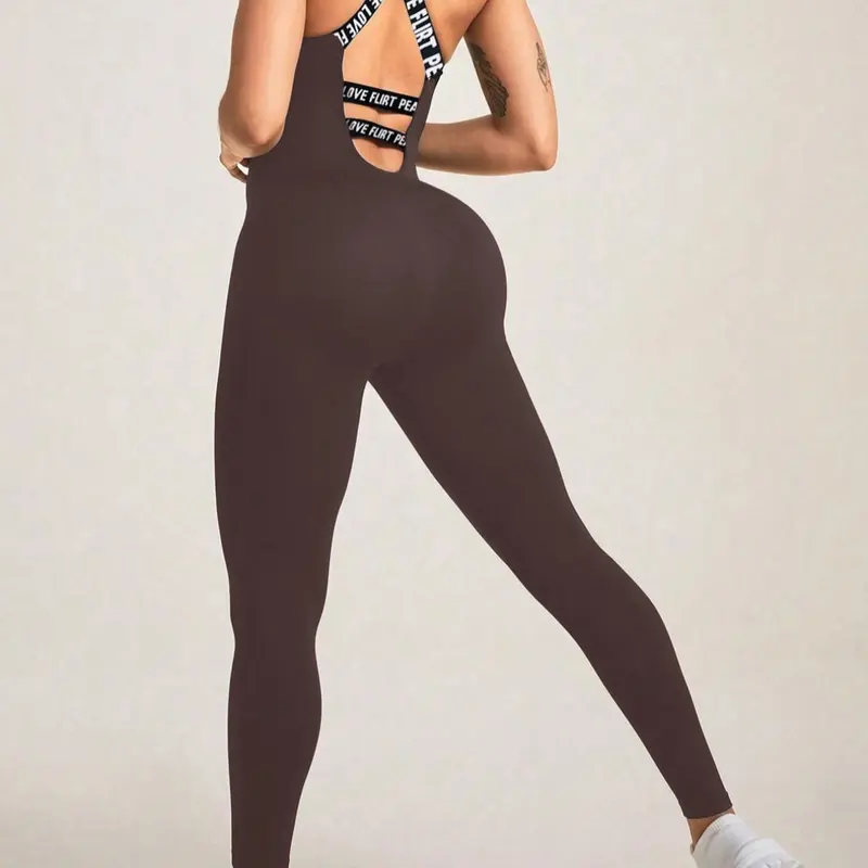 Women's Solid U Neck Sports Bodysuit, Casual Sporty Sleeveless Bodysuit for Yoga Gym Workout, Ladies Sportswear for All Seasons, Workout Jumpsuit, Sleeveless Yoga Jumpsuits, Yoga Activewear Jumpsuit, Workout Fitness Jumpsuit, Gym Yoga Clothing