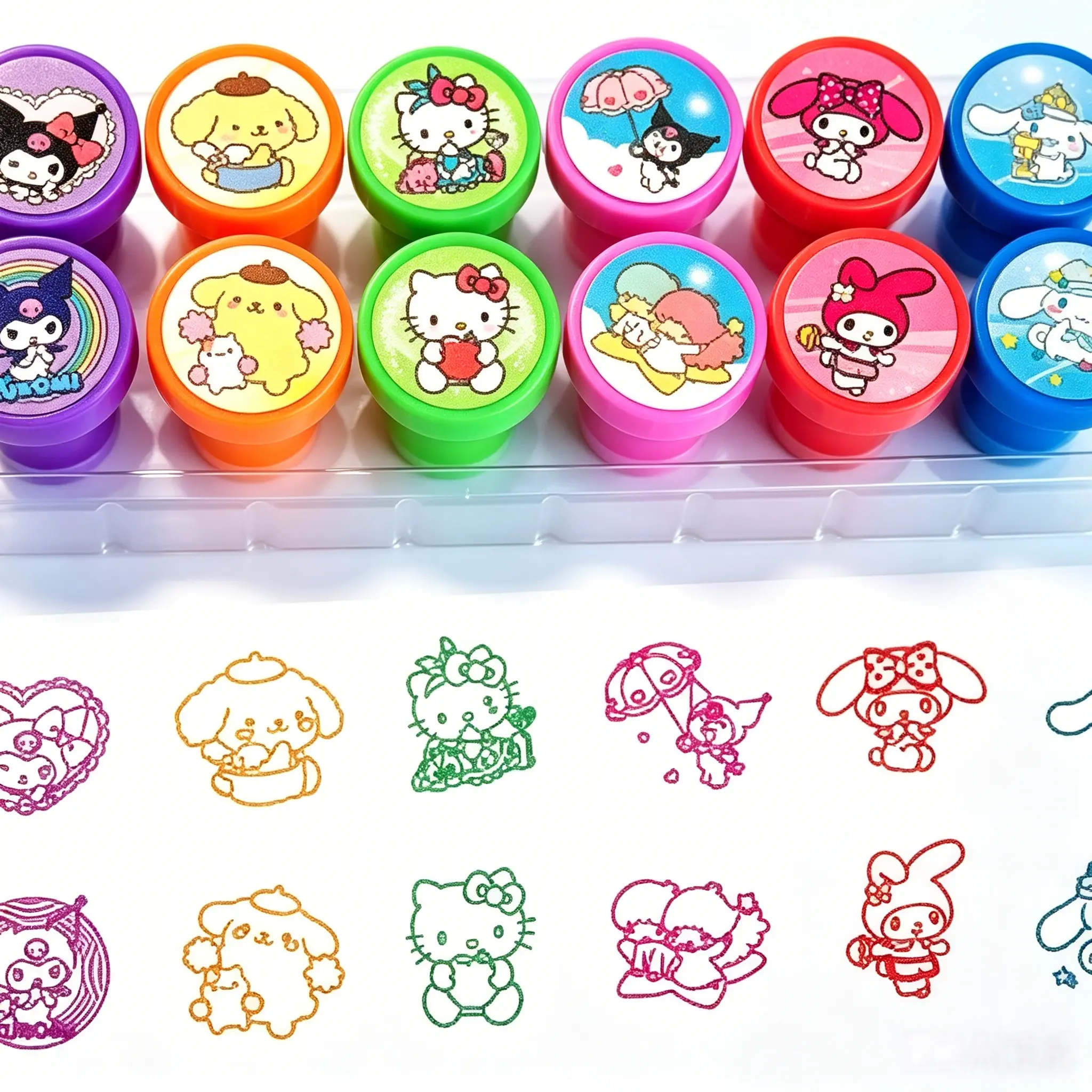 Viral TikTok Sanrio Character Stamps Set of 12 Kawaii Cute Self‑Inking Cartoon Stamps for Journaling, Scrapbooking, Kids Crafts & Party Decor