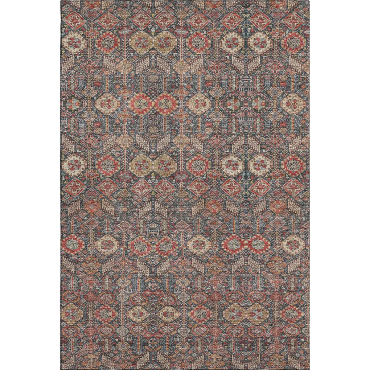 HomeRoots 649898 8x10 ft. Red, Gold & Gray Tribal Colored Rectangular Area Rug - Machine-Washable, Washable, UV-Protected, Colored Area Rugs, Machine-Washable Area Rugs