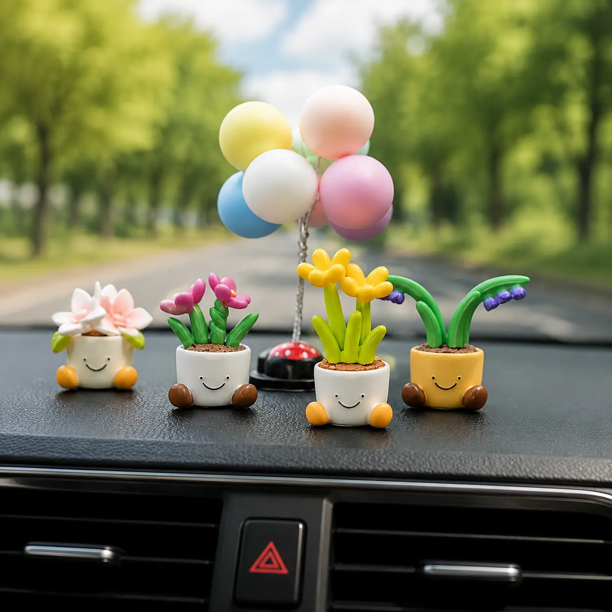 Cute Mini Plant Car Dashboard Decor, Kawaii Smiley Flower Pot Decoration, Adorable Car Interior Accessory Gift