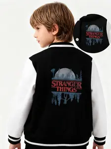 Stranger Things Printed Boys' And Girls' Spring/Autumn Trendy Baseball Jackets And Cardigans. Fashionable, Casual, Comfortable, Suitable For Daily Outdoor Use, Great Choice For Gift Giving
