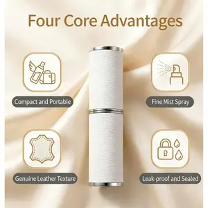 1pc 8ml Leather Rotating Perfume Refill Bottle, Portable Glass Press-Down Empty Bottle, Travel Cosmetics Mouth Spray Bottle, High-End Elegant Perfume Refill Tool