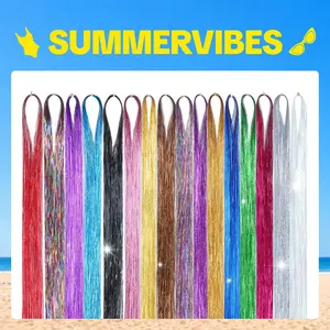 16 Colors Tinsel Hair Extensions , Fairy Hair Tinsel for Women & Girls Easy Apply Hair Highlights for Birthday Christmas New Year Party#Summervibes