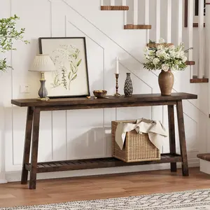 70.9" Extra Long Console Table, 2-Tier Narrow Sofa Table Behind Couch, Industrial Farmhouse Entryway Table
