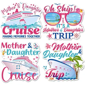 Mother Daughter Cruise Door Magnets Decorations - 4pcs Oval Rubber Magnets for Cruise Door, Nautical Ship Design with Heart & Star Accents, Perfect for Cabin, Stateroom, or Party Decor, Cute Magnets, Fridge Magnets