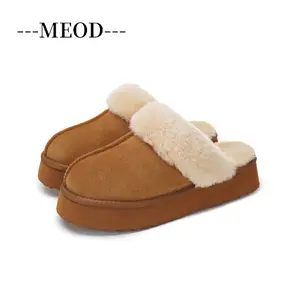 Slippers Women's Leather Mini Flat Shoes Platform Slides With Fluffy Fur Casual Fuzzy Slip-On Slides Soles Winter Autumn Warm Outdoor Snow Boots Suede With Box 36-42