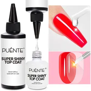 Puente 50ML Super Shiny Top Coat Gel Nail Polish , High Gloss Super Shiny Nail Polish Top Coat ,Transparent top coat sealer,semi-permanent Gel, Gel Topcoat, big volume,Soak Off UV LED Nail Functional Gel for Nail Art DIY, Manicure Clear