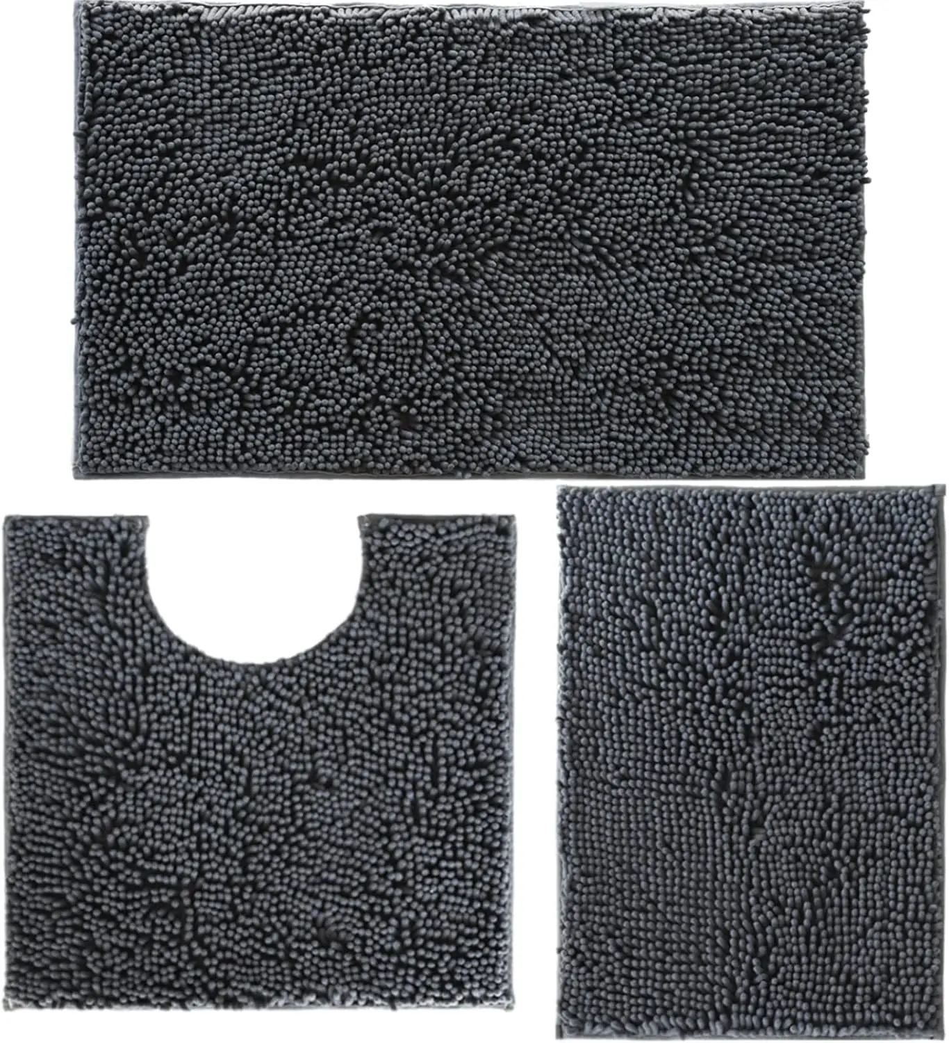 3 Pieces Chenille Bathroom Rugs Washable Chenille Bath Mats with PVC Backing,Absorbent Toilet Rug, Home Decor
