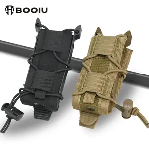 BOOIU Tiger 9mm Tactical Single Magazine Pouch Outdoor Quick Release Molle Mount Tool Bag Elastic Storage Bag Molle Sports Bags
