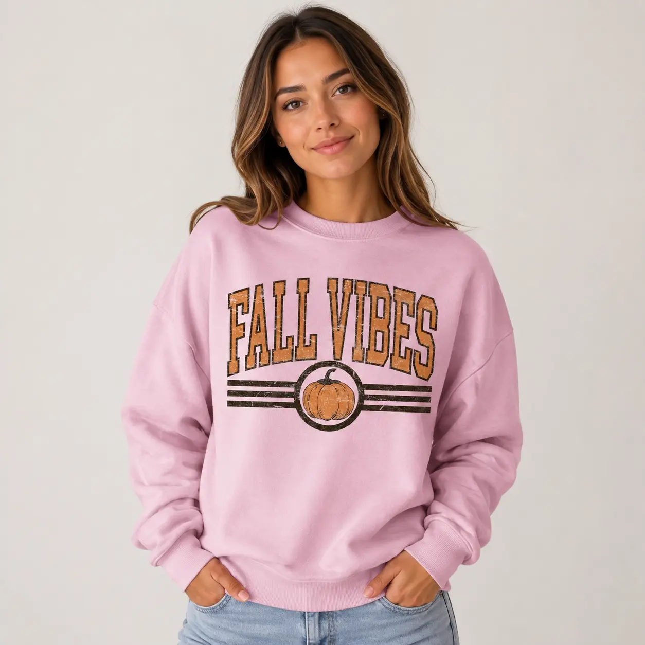 Fall Vibes Pumpkin Sweatshirt for Women, Vintage Autumn Graphic Crewneck, Cozy Fall Outfit, Cute Thanksgiving Pullover, Pumpkin Season Gift for Her