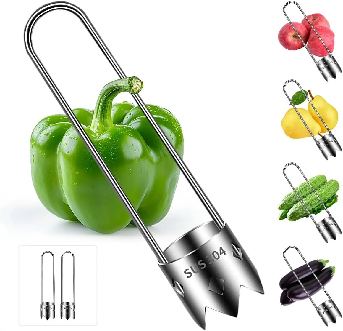 Upgraded Stainless Steel Bell Pepper Corer – Heavy-Duty Fruit & Vegetable Coring Tool for Effortless Peppers, Apples, Pears & Tomato Prep