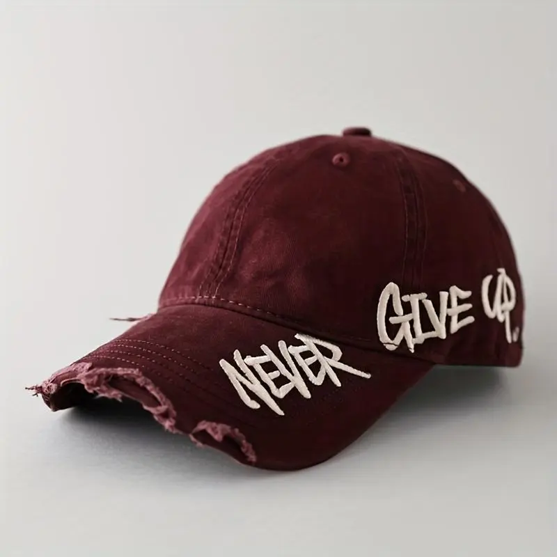 Female 1pc Black Distressed American-Style Baseball Cap - Casual Curved Brim Graphic Embroidery Hat, Hats Hipster Street Style Urban Accessory, Graphic Embroidery Hats