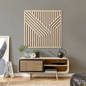 Minimalist Geometric Wood Wall Art – Modern Abstract Natural Wood Panel, Mid-Century Wall Decor for Living Room & Bedroom