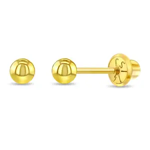 14k Gold Classic Ball 3-6mm Baby / Toddler / Kids Earrings Safety Screw Back