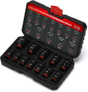 12 count 3/8'' Drive Semi-Deep Impact Socket Set,12 Point,SAE,5/16"-1",CR-MO,Axle Nut Impact Grade Socket for Easy Removal