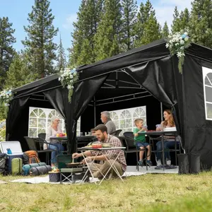 10x20 Black Pop Up Canopy Outdoor Party Tent with 6 Sidewalls, Wedding Party Tent Outdoor Waterproof UV50 Canopy Event Shelter Tents for Parties, 6 pcs Weight Bag,Carry Bag metal carport side wall