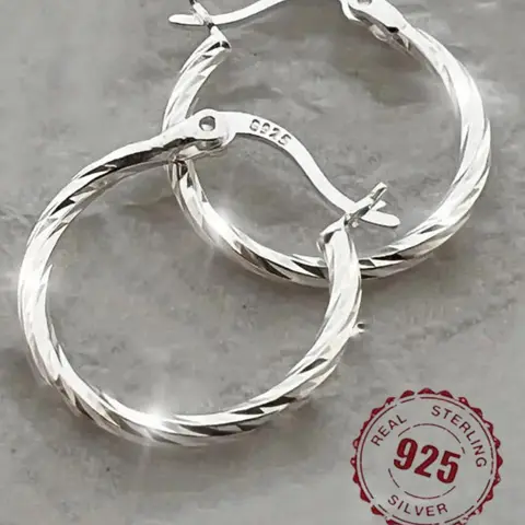 925 Sterling Silver Minimalist Texture Metal Design Hoop Earrings, Classic Style Earrings for Women Party, Daily Clothing Decor, Perfect for Gift, Fashionable Hoop Earrings, Earrings Jewelry