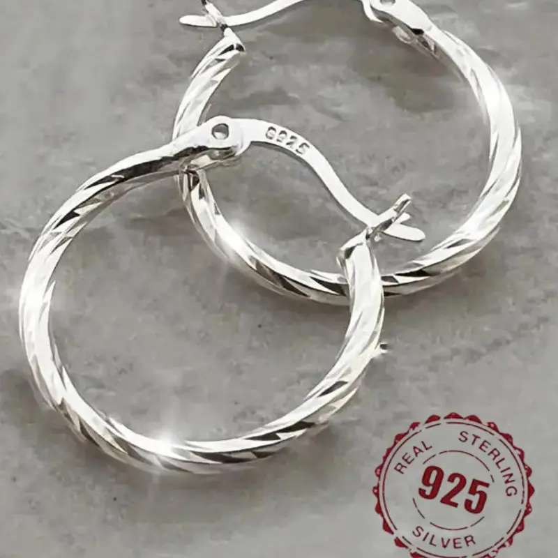 925 Sterling Silver Minimalist Texture Metal Design Hoop Earrings, Classic Style Earrings for Women Party, Daily Clothing Decor, Perfect for Gift, Fashionable Hoop Earrings, Earrings Jewelry