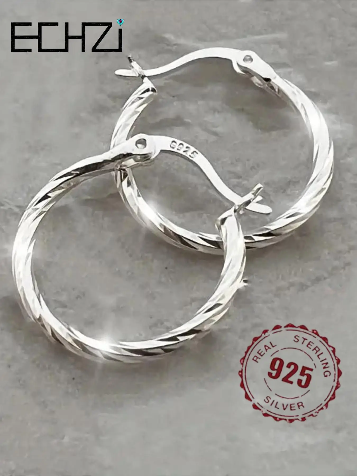 925 Sterling Silver Minimalist Texture Metal Design Hoop Earrings, Classic Style Earrings for Women Party, Daily Clothing Decor, Perfect for Gift