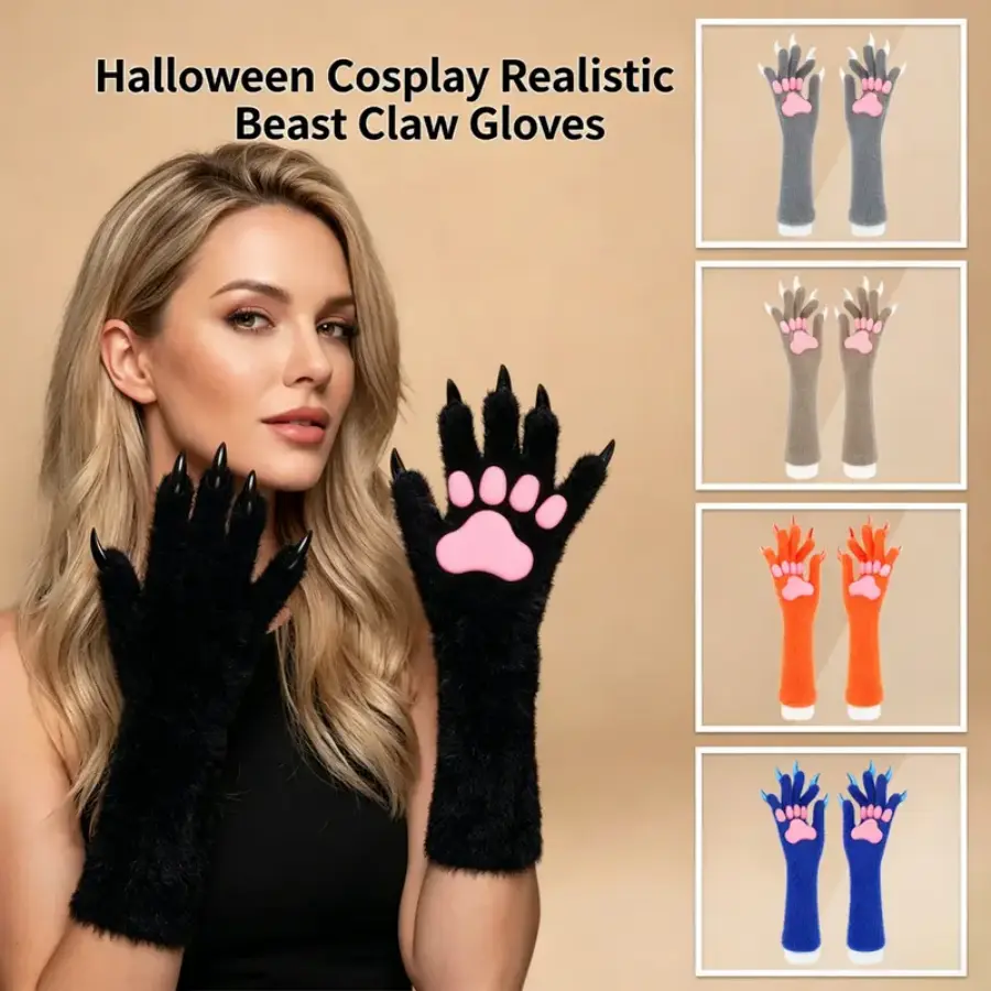 Halloween Silicone Animal Claw Gloves, Stretch Long Finger Ghost Hand Cosplay Costume Props, Comfortable Wear Resistant Durable Party Accessories, Scary Outfit Decor for Halloween Carnival, Haunted House, Cosplay Party, Holiday Dress Up Gift