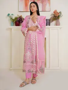 Elegant 03-Piece Embroidered Pink Lawn Suit Ready To Wear Stylish Ensemble with Intricate Design for Versatile Wear