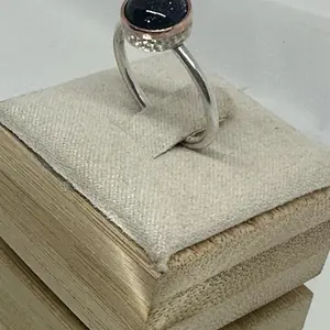 Blue Sunstone Ring with Hammered Bezel and Copper Band Details - 925 Sterling Silver