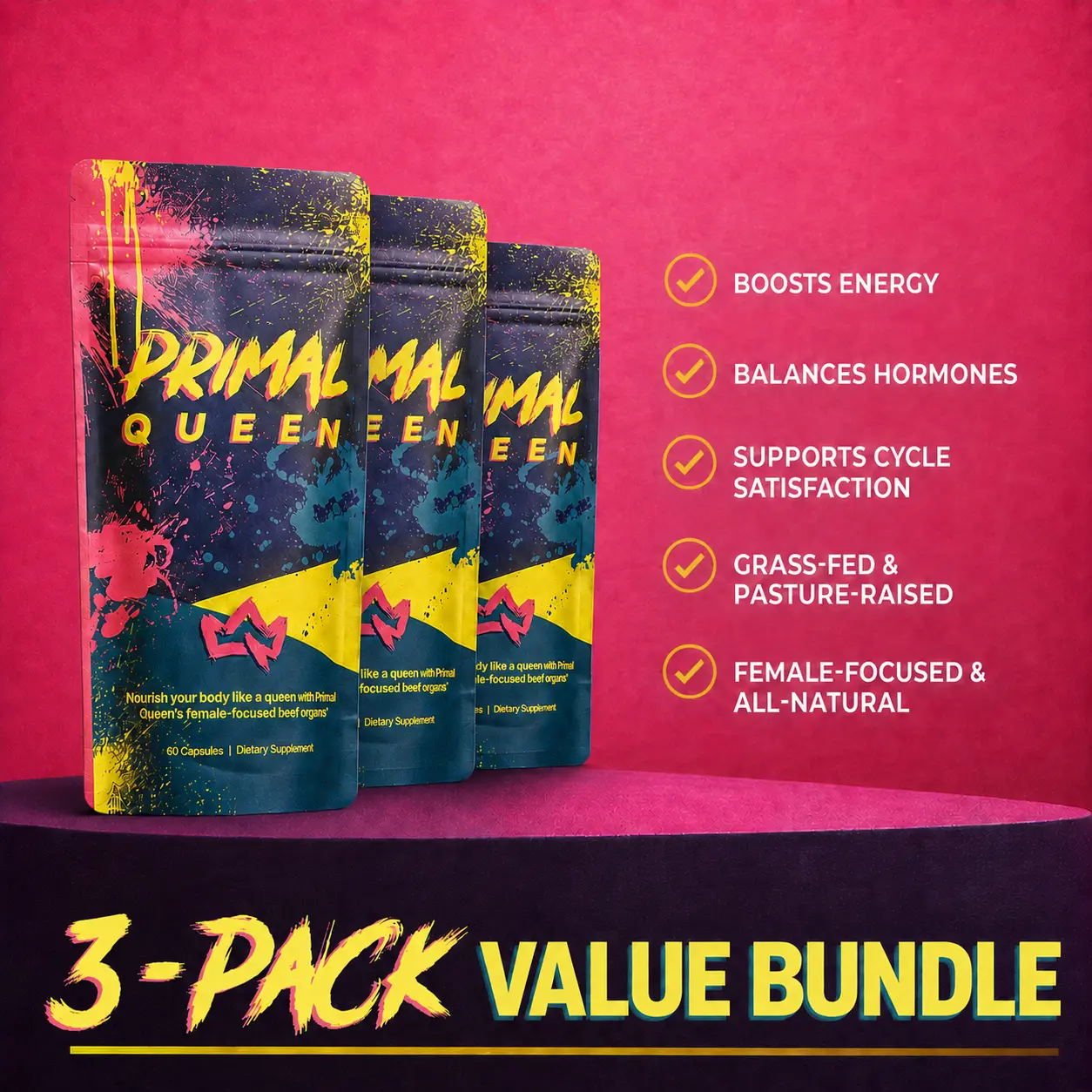 Primal Queen Beef Organ Superfood Refill | 90 Day Refill (3-pack), Supplement for Women