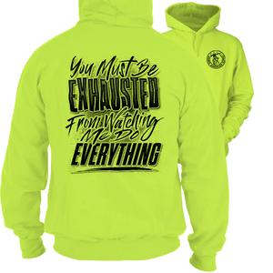Exhausted - High Visibility Hoodie Work Gear - Cotton Poly Premium Blend - Funny, Sarcastic Designs For Blue Collar Workers Fabric Menswear Sweatshirt