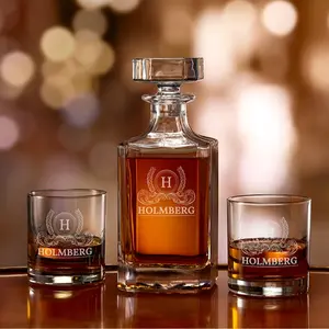 Bourbon Decanter Set | Decanter + 2 Glasses | Whiskey Decanter Set | Custom Engraved Glass Decanter Set