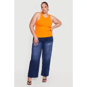 Plus Size Compression Rib High Neck Tank Top