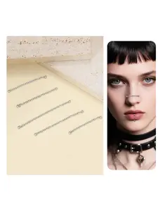 5Pcs Nose Chain Piercing Stainless Steel Across Top Nose Rings Chain Heart Double Nostril Bridge Jewelry for Women Men Silver Plated 32/35/40/45/50mm Double Nose Pierced Jewelry