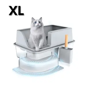 XL Stainless Steel Cat Litter Box with High Sides, Large Metal Cat Litter Tray Anti-Odor, Non-Stick Easy Clean Litterbox for Big Cats, Durable Open Top Pet Toilet, Holiday Deal, Rust-Proof Stainless Steel Litter Pan for Multi-Cat Household